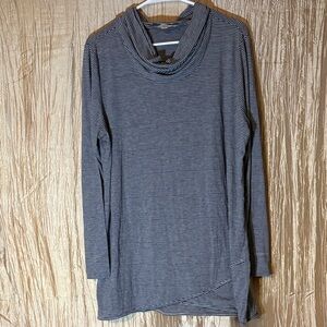 LOFT Black and White Striped Cowl Neck Top